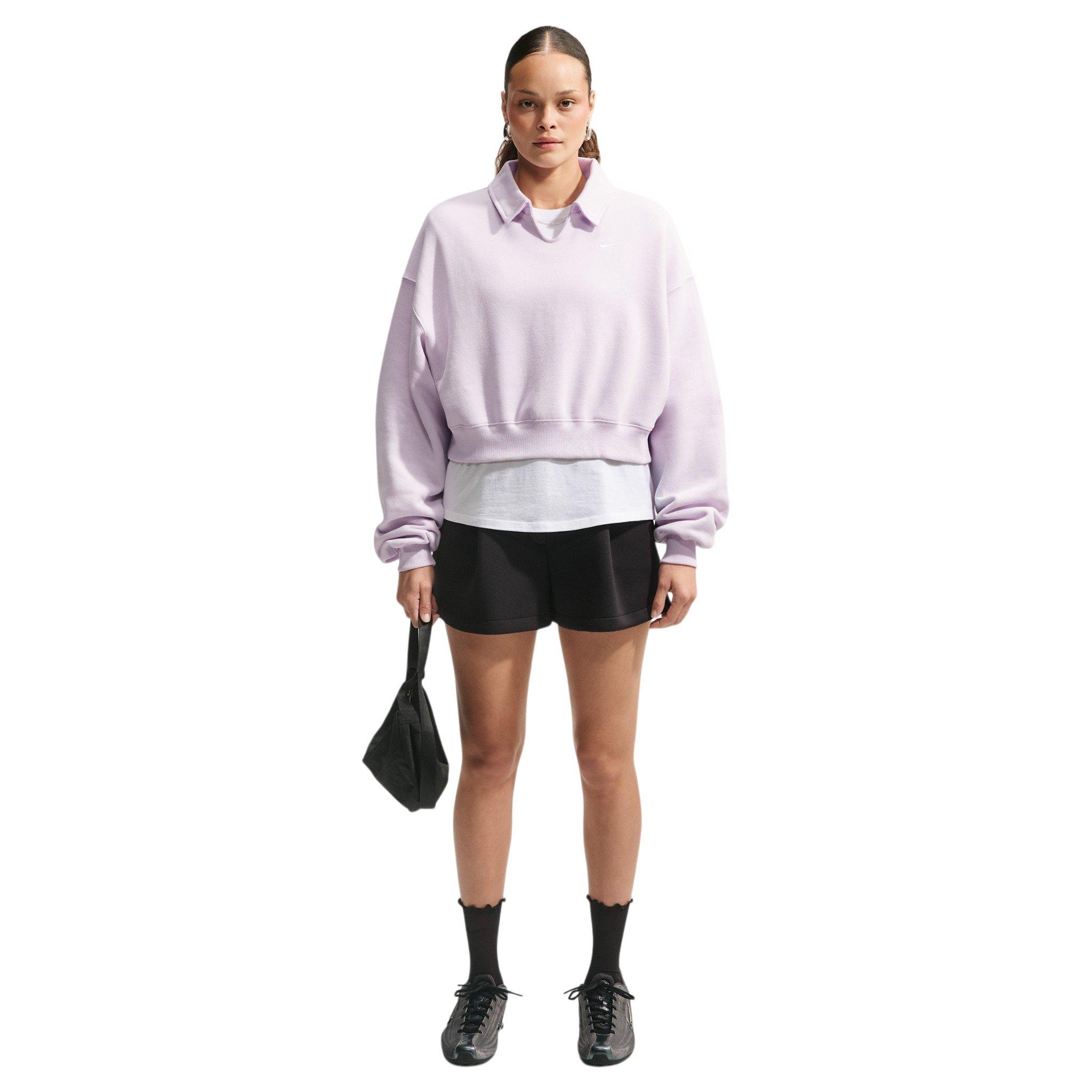 Nike Women's Studio Fleece Med-Weight Oversized Cropped Polo - Bleached Lilac - BLEACHED LILAC 